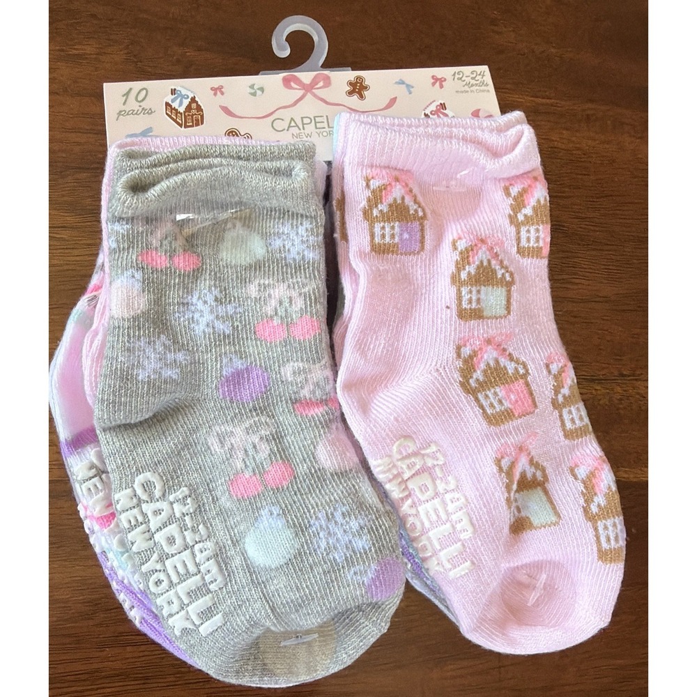 (10) Pairs of Capelli New York Non-Slip Socks Size: 12-24 Mos. New Original Pkg